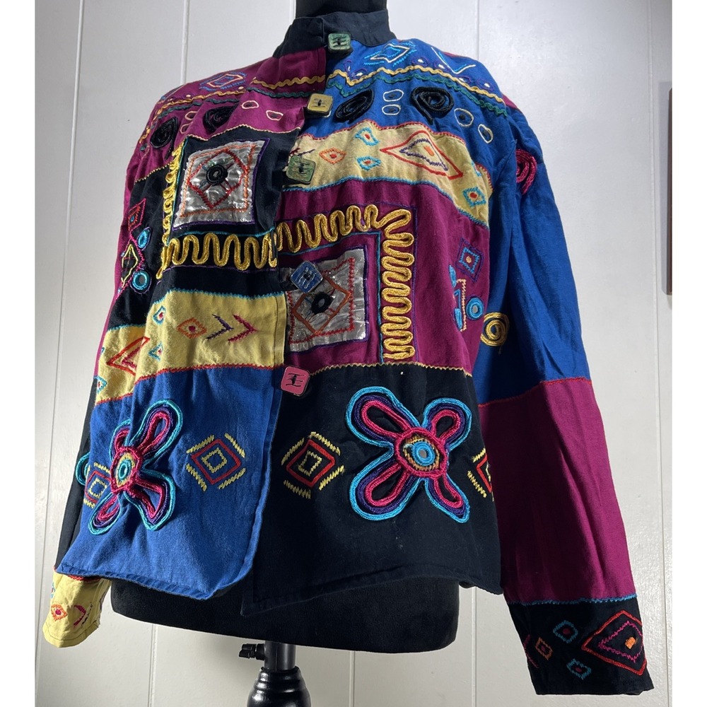 Abstract Patchwork Embroidered Jacket Women‎ Mult… - image 1